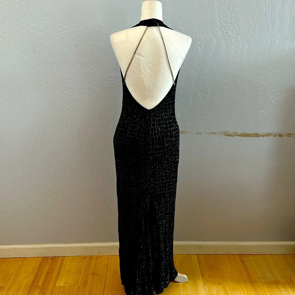 Scoot  McClintock Black Silver Sequined Opened back Diamond Straps Maxi …